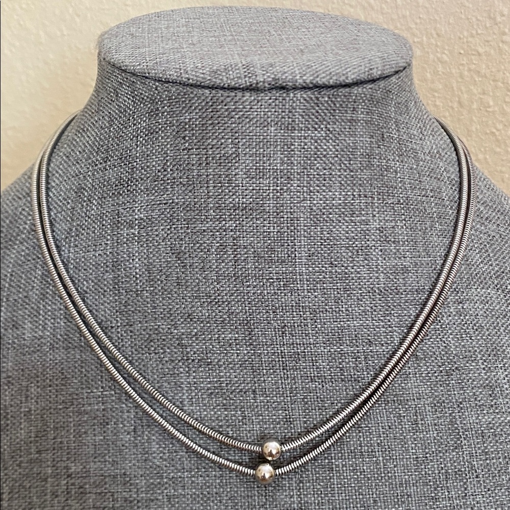 Sterling Silver Double Chain Necklace with Accents